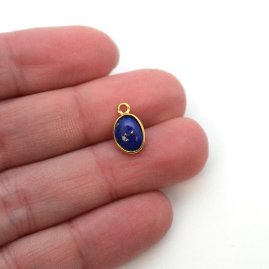 Wholesale Bezel Charm Pendant - Gold Plated Sterling Silver Charm - Natural Lapis Lazuli -Tiny Oval Shape
