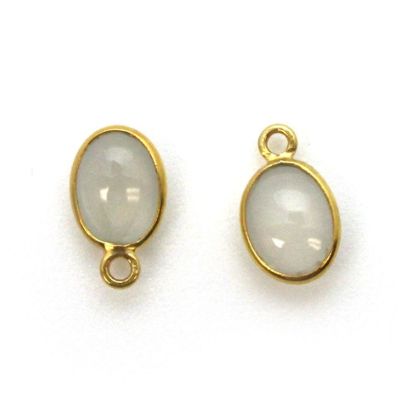 Wholesale Bezel Charm Pendant - Gold Plated Sterling Silver Charm - Natural Moonstone -Tiny Oval Shape