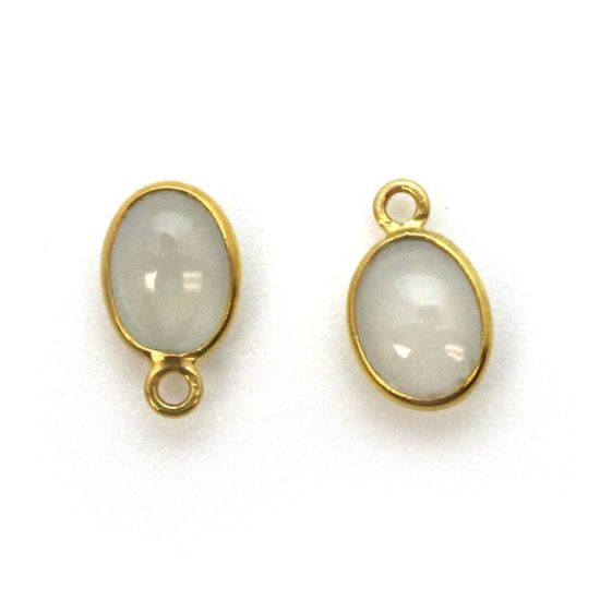 Wholesale Bezel Charm Pendant - Gold Plated Sterling Silver Charm - Natural Moonstone -Tiny Oval Shape