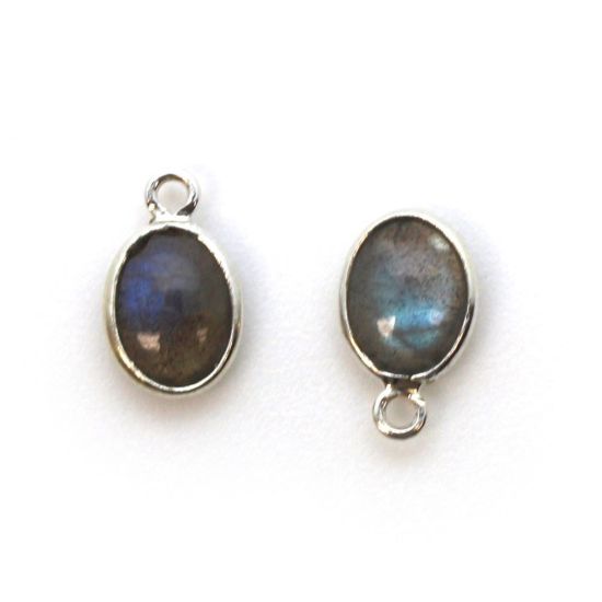 Wholesale Bezel Charm Pendant -Sterling Silver Charm - Natural Labradorite -Tiny Oval Shape
