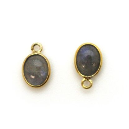 Wholesale Bezel Charm Pendant - Gold Plated Sterling Silver Charm - Natural Labradorite -Tiny Oval Shape