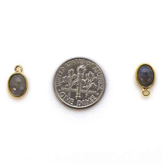 Wholesale Bezel Charm Pendant - Gold Plated Sterling Silver Charm - Natural Labradorite -Tiny Oval Shape