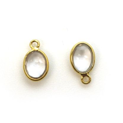 Wholesale Bezel Charm Pendant - Gold Plated Sterling Silver Charm - Natural Crystal -Tiny Oval Shape