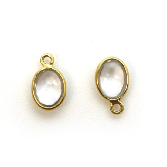 Wholesale Bezel Charm Pendant - Gold Plated Sterling Silver Charm - Natural Crystal -Tiny Oval Shape
