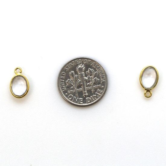 Wholesale Bezel Charm Pendant - Gold Plated Sterling Silver Charm - Natural Crystal -Tiny Oval Shape