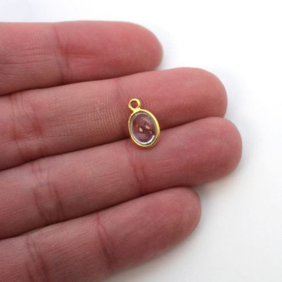 Wholesale Bezel Charm Pendant - Gold Plated Sterling Silver Charm - Natural Crystal -Tiny Oval Shape