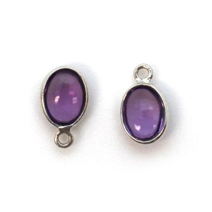 Wholesale Bezel Charm Pendant - Sterling Silver Charm - Natural Amethyst -Tiny Oval Shape