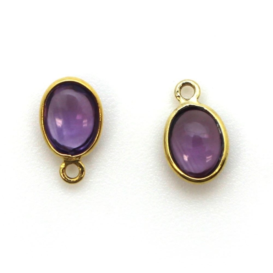 Wholesale Bezel Charm Pendant - Gold Plated Sterling Silver Charm - Natural Amethyst -Tiny Oval Shape