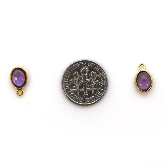 Wholesale Bezel Charm Pendant - Gold Plated Sterling Silver Charm - Natural Amethyst -Tiny Oval Shape