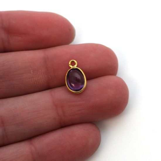 Wholesale Bezel Charm Pendant - Gold Plated Sterling Silver Charm - Natural Amethyst -Tiny Oval Shape