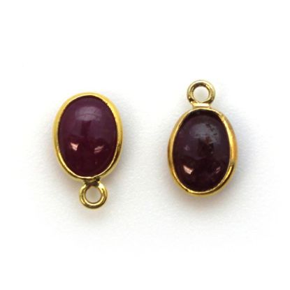Wholesale Bezel Charm Pendant - Gold Plated Sterling Silver Charm - Natural Ruby -Tiny Oval Shape