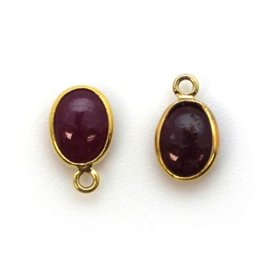 Wholesale Bezel Charm Pendant - Gold Plated Sterling Silver Charm - Natural Ruby -Tiny Oval Shape