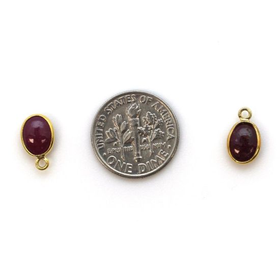 Wholesale Bezel Charm Pendant - Gold Plated Sterling Silver Charm - Natural Ruby -Tiny Oval Shape