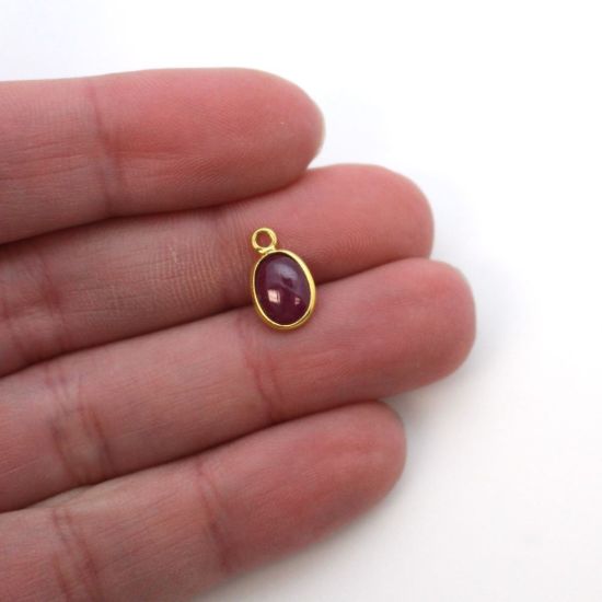 Wholesale Bezel Charm Pendant - Gold Plated Sterling Silver Charm - Natural Ruby -Tiny Oval Shape