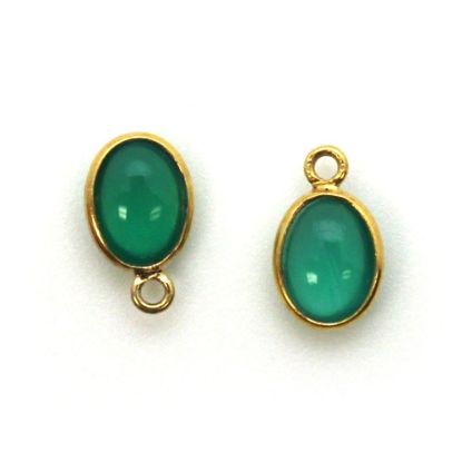Wholesale Bezel Charm Pendant - Gold Plated Sterling Silver Charm - Natural Green Onyx -Tiny Oval Shape
