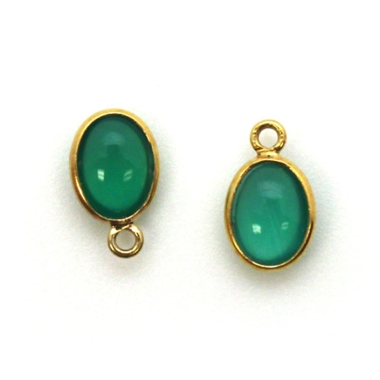 Wholesale Bezel Charm Pendant - Gold Plated Sterling Silver Charm - Natural Green Onyx -Tiny Oval Shape