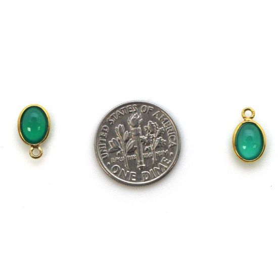 Wholesale Bezel Charm Pendant - Gold Plated Sterling Silver Charm - Natural Green Onyx -Tiny Oval Shape