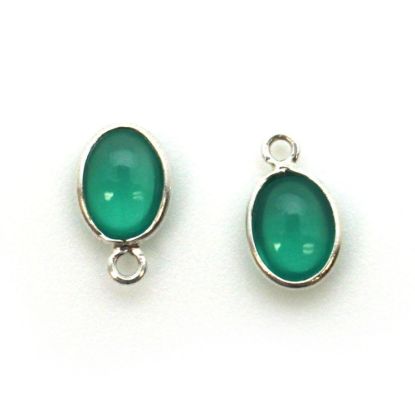 Wholesale Bezel Charm Pendant - Sterling Silver Charm - Natural Green Onyx -Tiny Oval Shape