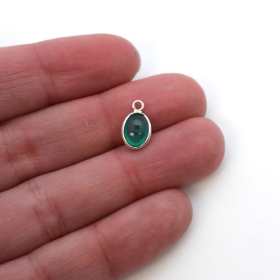 Wholesale Bezel Charm Pendant - Sterling Silver Charm - Natural Green Onyx -Tiny Oval Shape