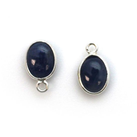 Wholesale Bezel Charm Pendant - Sterling Silver Charm - Natural Blue Sapphire -Tiny Oval Shape