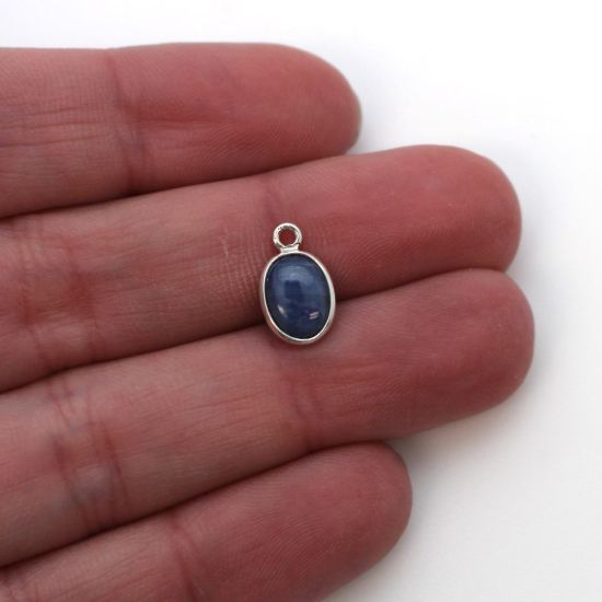 Wholesale Bezel Charm Pendant - Sterling Silver Charm - Natural Blue Sapphire -Tiny Oval Shape