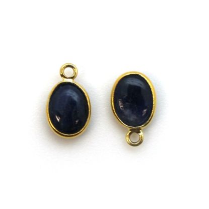 Wholesale Bezel Charm Pendant - Gold Plated Sterling Silver Charm - Natural Blue Sapphire -Tiny Oval Shape