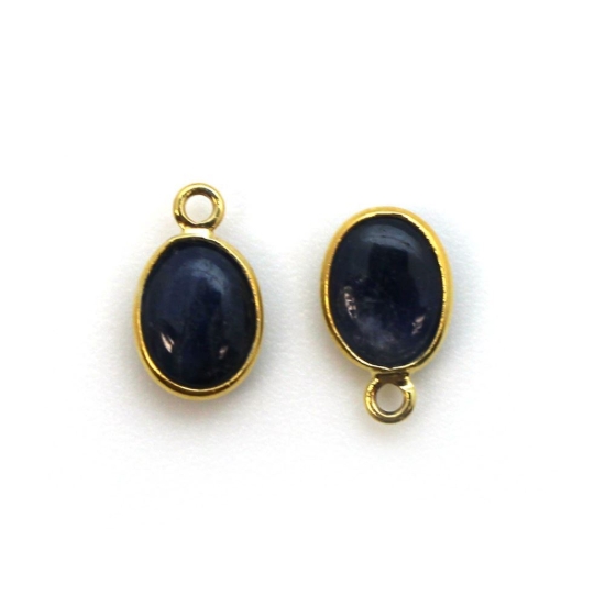 Wholesale Bezel Charm Pendant - Gold Plated Sterling Silver Charm - Natural Blue Sapphire -Tiny Oval Shape