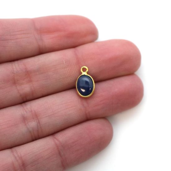 Wholesale Bezel Charm Pendant - Gold Plated Sterling Silver Charm - Natural Blue Sapphire -Tiny Oval Shape