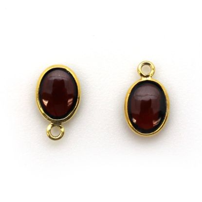 Wholesale Bezel Charm Pendant - Gold Plated Sterling Silver Charm - Natural Garnet -Tiny Oval Shape