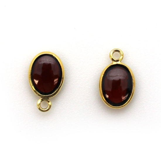Wholesale Bezel Charm Pendant - Gold Plated Sterling Silver Charm - Natural Garnet -Tiny Oval Shape