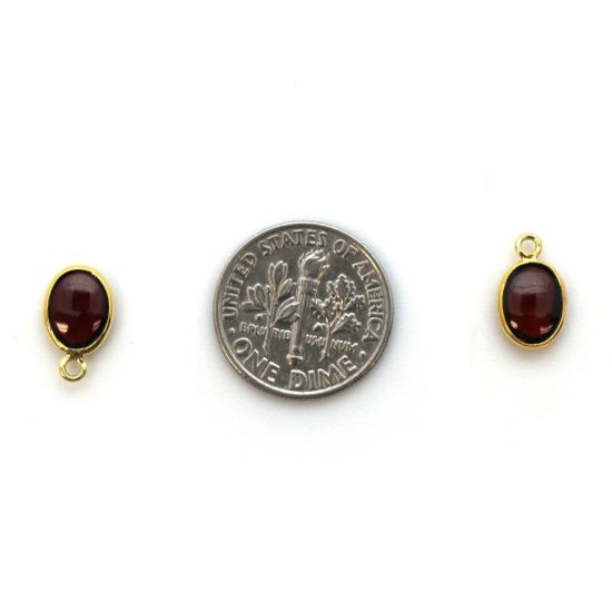 Wholesale Bezel Charm Pendant - Gold Plated Sterling Silver Charm - Natural Garnet -Tiny Oval Shape