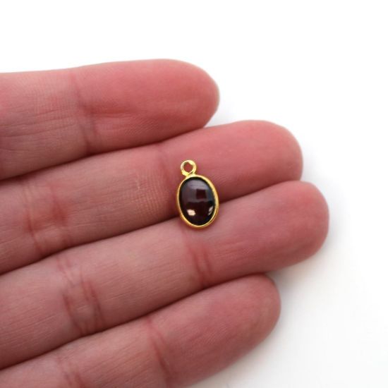 Wholesale Bezel Charm Pendant - Gold Plated Sterling Silver Charm - Natural Garnet -Tiny Oval Shape