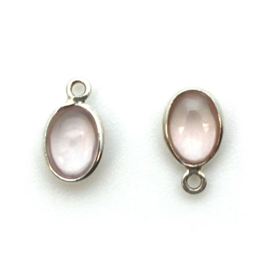 Wholesale Bezel Charm Pendant - Sterling Silver Charm - Rose Quartz -Tiny Oval Shape