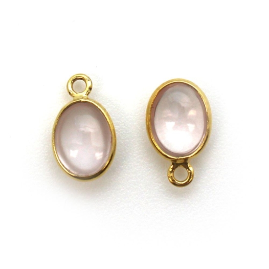 Wholesale Bezel Charm Pendant - Gold Plated Sterling Silver Charm - Rose Quartz -Tiny Oval Shape