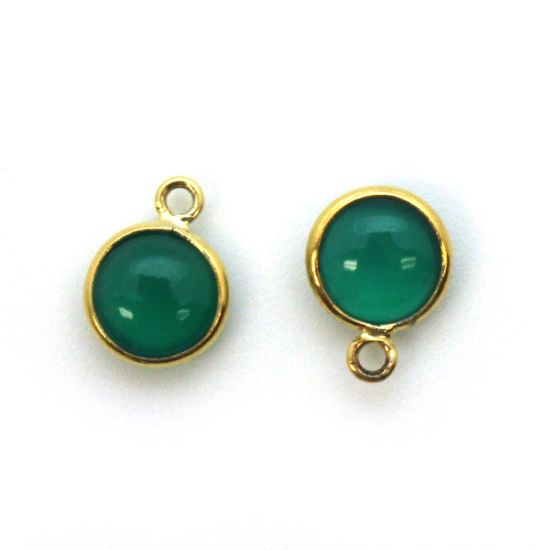 Wholesale Bezel Charm Pendant - Gold Plated Sterling Silver Charm - Natural  Green Onyx -Tiny Round Shape