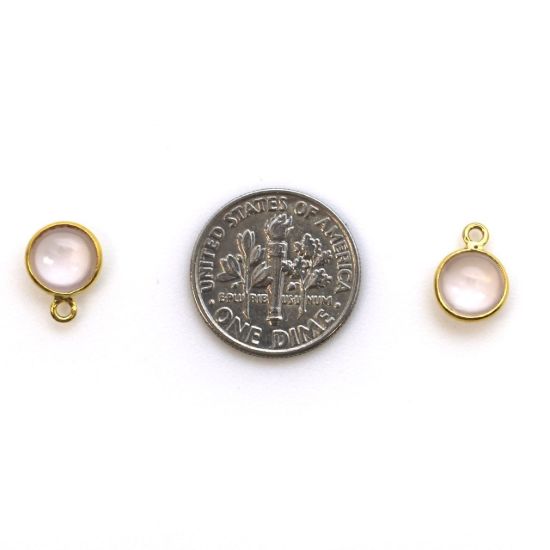 Wholesale Bezel Charm Pendant - Gold Plated Sterling Silver Charm - Natural Rose Quartz -Tiny Round Shape