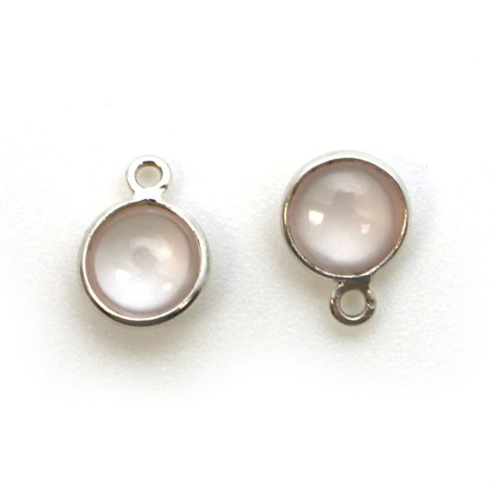 Wholesale Bezel Charm Pendant - Sterling Silver Charm - Natural Rose Quartz -Tiny Round Shape