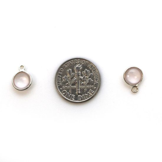 Wholesale Bezel Charm Pendant - Sterling Silver Charm - Natural Rose Quartz -Tiny Round Shape
