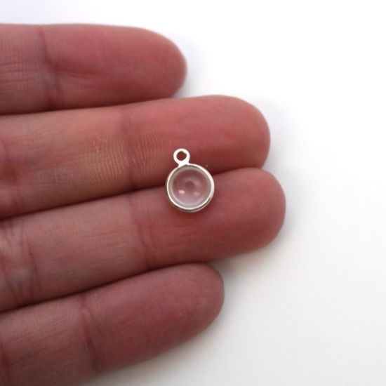 Wholesale Bezel Charm Pendant - Sterling Silver Charm - Natural Rose Quartz -Tiny Round Shape
