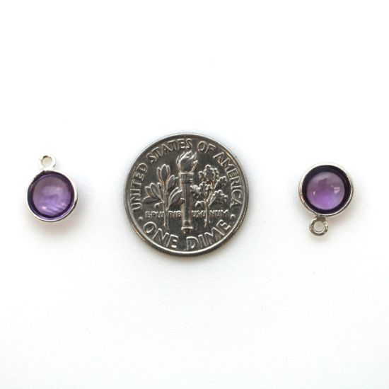 Wholesale Bezel Charm Pendant - Sterling Silver Charm - Natural Amethyst -Tiny Round Shape