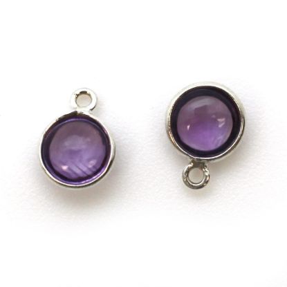 Wholesale Bezel Charm Pendant - Sterling Silver Charm - Natural Amethyst -Tiny Round Shape