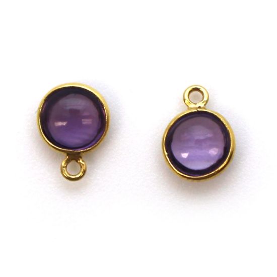 Wholesale Bezel Charm Pendant - Gold Plated Sterling Silver Charm - Natural Amethyst -Tiny Round Shape