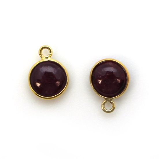 Wholesale Bezel Charm Pendant - Gold Plated Sterling Silver Charm - Natural Ruby -Tiny Round Shape