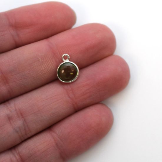 Wholesale Bezel Charm Pendant - Sterling Silver Charm - Natural Peridot -Tiny Round Shape