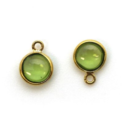 Wholesale Bezel Charm Pendant - Gold Plated Sterling Silver Charm - Natural Peridot -Tiny Round Shape