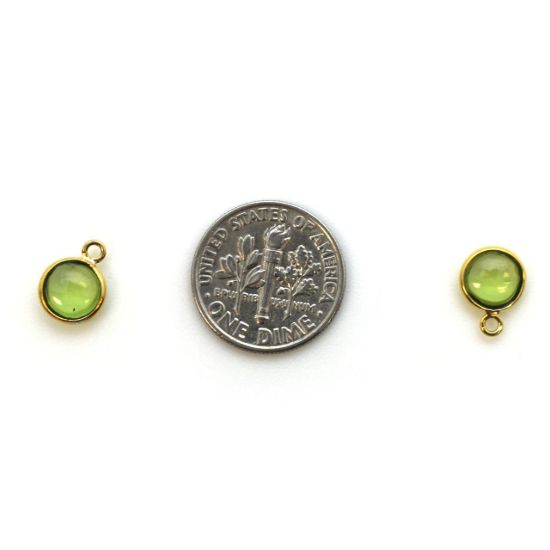 Wholesale Bezel Charm Pendant - Gold Plated Sterling Silver Charm - Natural Peridot -Tiny Round Shape