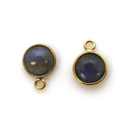 Wholesale Bezel Charm Pendant - Gold Plated Sterling Silver Charm - Natural Labradorite -Tiny Round Shape