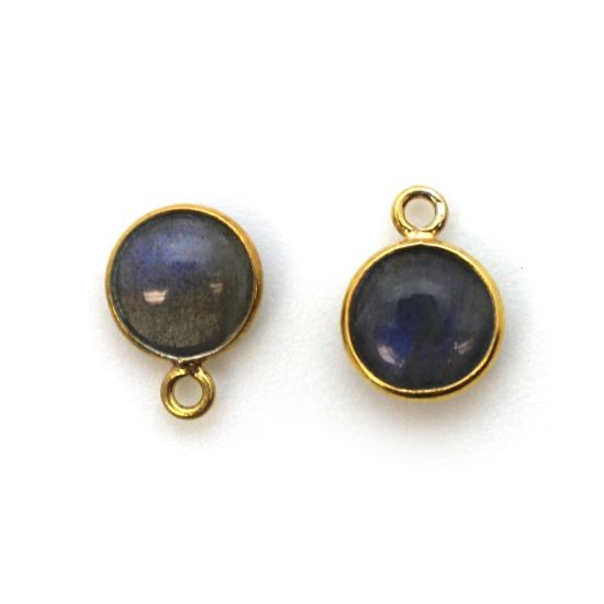 Wholesale Bezel Charm Pendant - Gold Plated Sterling Silver Charm - Natural Labradorite -Tiny Round Shape