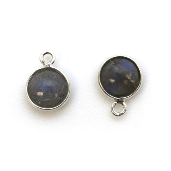 Wholesale Bezel Charm Pendant - Sterling Silver Charm - Natural Labradorite -Tiny Round Shape