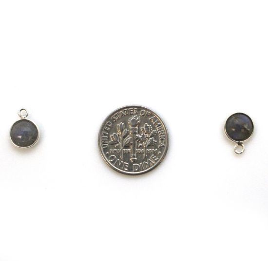 Wholesale Bezel Charm Pendant - Sterling Silver Charm - Natural Labradorite -Tiny Round Shape